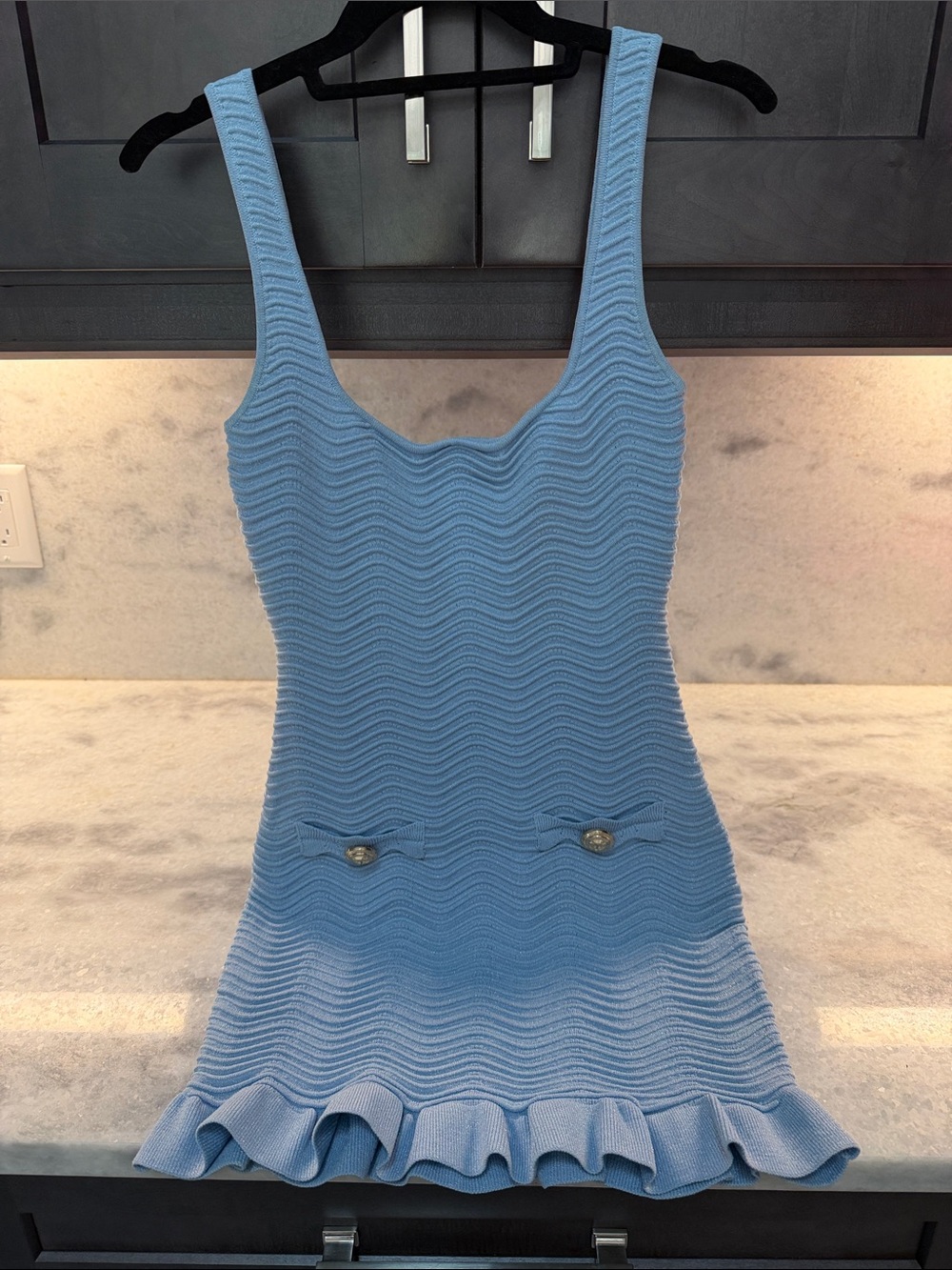 RETROFÊTE Light Blue Ribbed Knit Dress